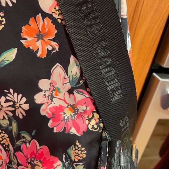 Steve Madden Black Orange and Pink Floral Print Backpack 9x10 - Picture 9 of 16